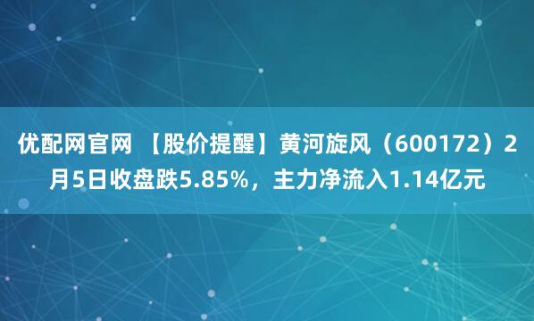 优配网官网 【股价提醒】黄河旋风（600172）2月5日收盘跌5.85%，主力净流入1.14亿元